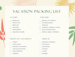 Vacation packing list