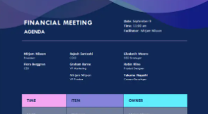 Financial meeting agenda