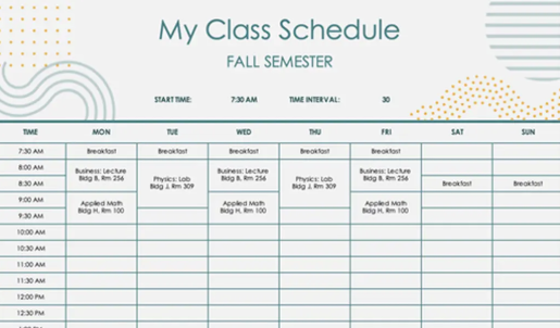 My class schedule